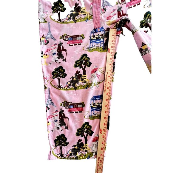 Nick & Nora Pajama Pants Sz M PARIS Pink POODLES Wide Leg Crop Drawstring - Picture 5 of 7